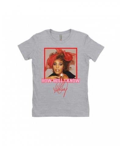 Whitney Houston Ladies' Boyfriend T-Shirt | How Will I Know Red Bow Photo Design Shirt $7.09 Shirts