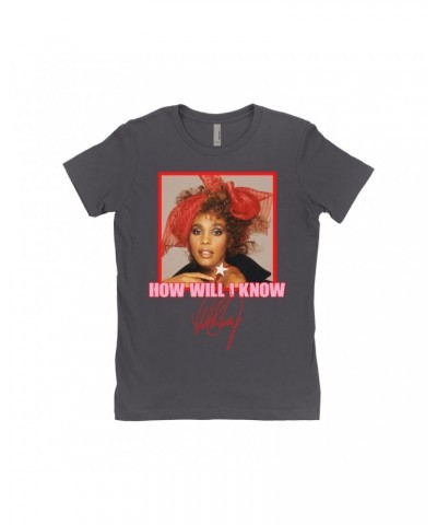 Whitney Houston Ladies' Boyfriend T-Shirt | How Will I Know Red Bow Photo Design Shirt $7.09 Shirts