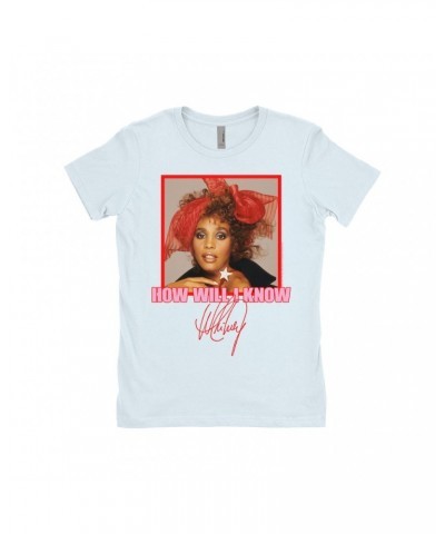 Whitney Houston Ladies' Boyfriend T-Shirt | How Will I Know Red Bow Photo Design Shirt $7.09 Shirts