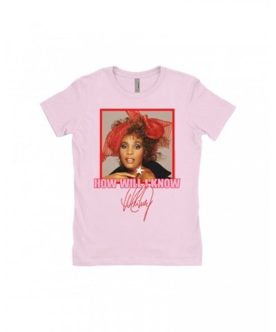 Whitney Houston Ladies' Boyfriend T-Shirt | How Will I Know Red Bow Photo Design Shirt $7.09 Shirts