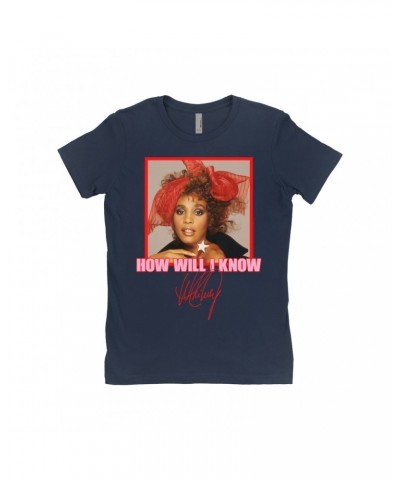 Whitney Houston Ladies' Boyfriend T-Shirt | How Will I Know Red Bow Photo Design Shirt $7.09 Shirts