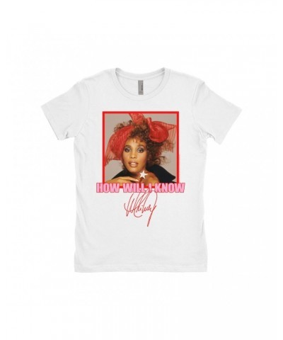 Whitney Houston Ladies' Boyfriend T-Shirt | How Will I Know Red Bow Photo Design Shirt $7.09 Shirts