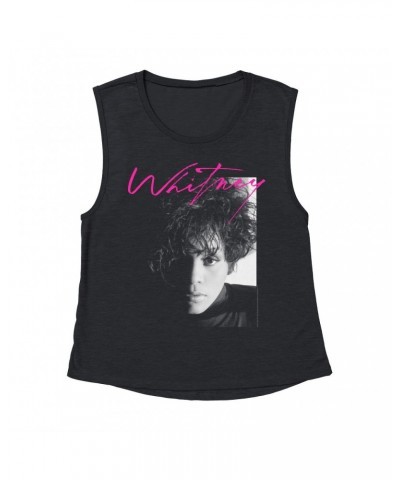 Whitney Houston Ladies' Muscle Tank Top | Dramatic Lighting Photo And Pink Signature Image Shirt $8.83 Shirts