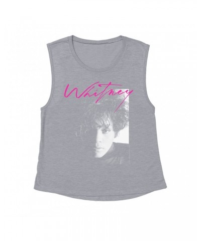 Whitney Houston Ladies' Muscle Tank Top | Dramatic Lighting Photo And Pink Signature Image Shirt $8.83 Shirts