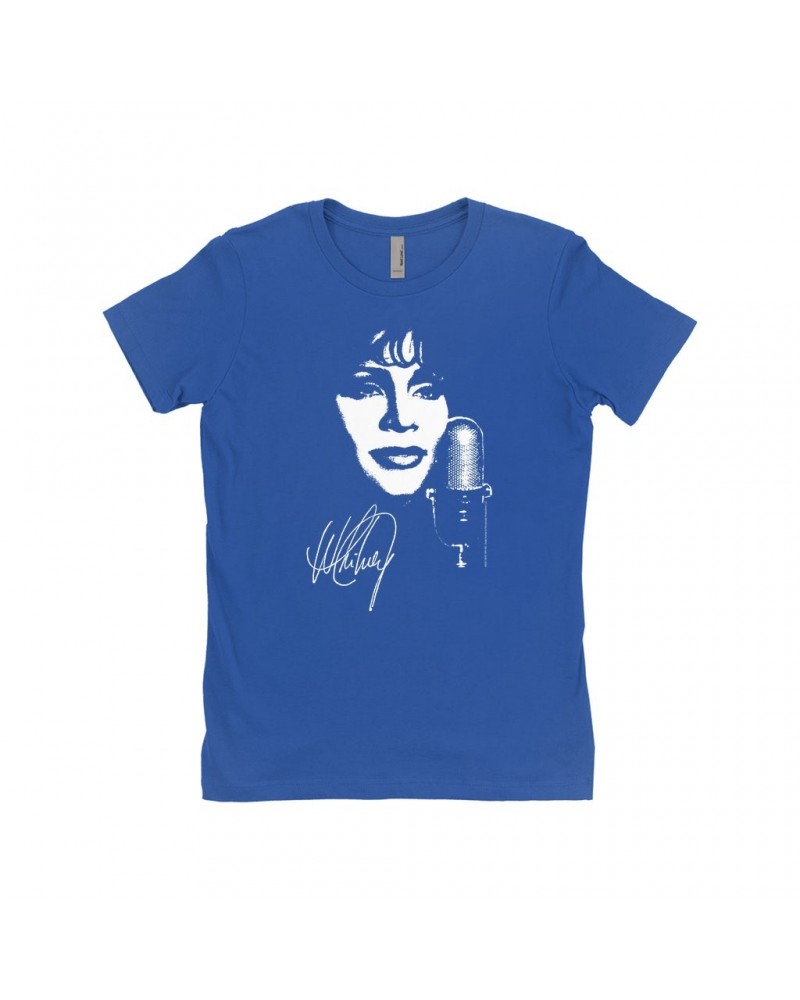 Whitney Houston Ladies' Boyfriend T-Shirt | Whitney Portrait Signature In White Shirt $9.89 Shirts