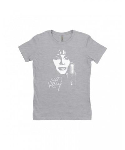 Whitney Houston Ladies' Boyfriend T-Shirt | Whitney Portrait Signature In White Shirt $9.89 Shirts