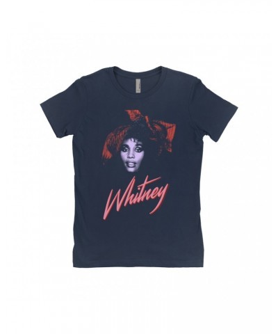 Whitney Houston Ladies' Boyfriend T-Shirt | Purple And Red 1987 Photo Design Shirt $13.67 Shirts