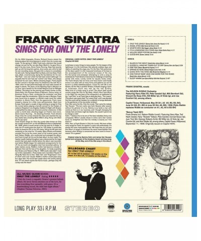 Frank Sinatra ONLY THE LONELY + 1 BONUS TRACK! LIMITED EDITION IN TRANSPARENT BLUE COLORED VINYL. Vinyl Record $10.26 Vinyl