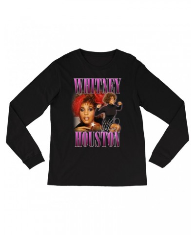 Whitney Houston Long Sleeve Shirt | Purple Collage Design Shirt $9.67 Shirts